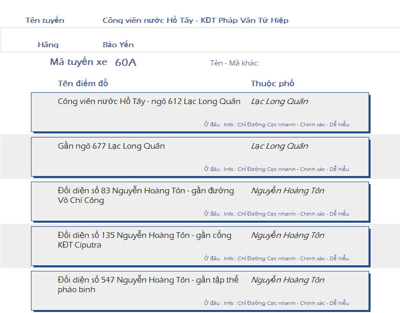 odau.info: lộ trình và tuyến phố đi qua của tuyến bus số 60A ở Hà Nội no08
