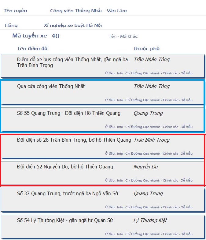 odau.info: lộ trình và tuyến phố đi qua của tuyến bus số 40 ở Hà Nội no01