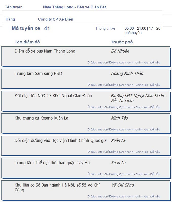 odau.info: lộ trình và tuyến phố đi qua của tuyến bus số 41 ở Hà Nội no01