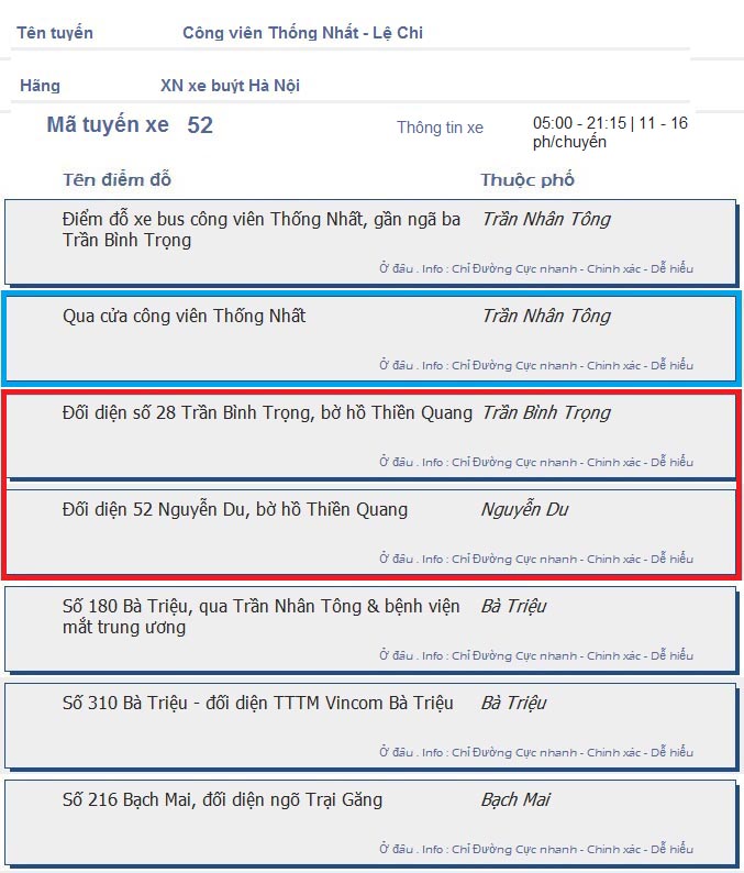 odau.info: lộ trình và tuyến phố đi qua của tuyến bus số 52 ở Hà Nội no01
