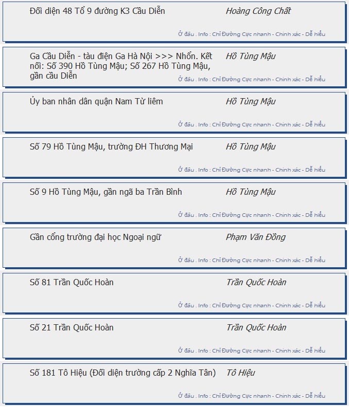 odau.info: lộ trình và tuyến phố đi qua của tuyến bus số 13 ở Hà Nội no06