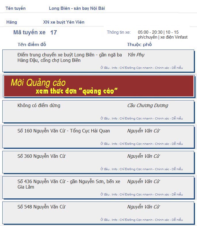 odau.info: lộ trình và tuyến phố đi qua của tuyến bus số 17 ở Hà Nội no01