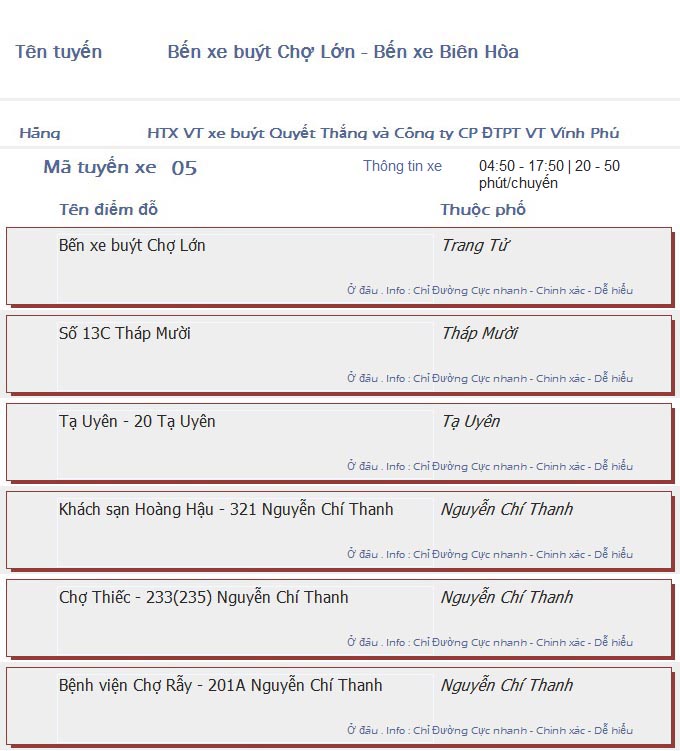 odau.info: lộ trình và tuyến phố đi qua của tuyến bus số 05 ở tp. Hồ Chí Minh no01