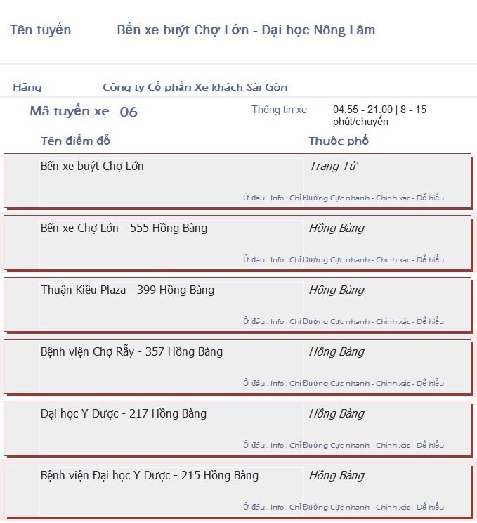 odau.info: lộ trình và tuyến phố đi qua của tuyến bus số 06 ở tp. Hồ Chí Minh no01