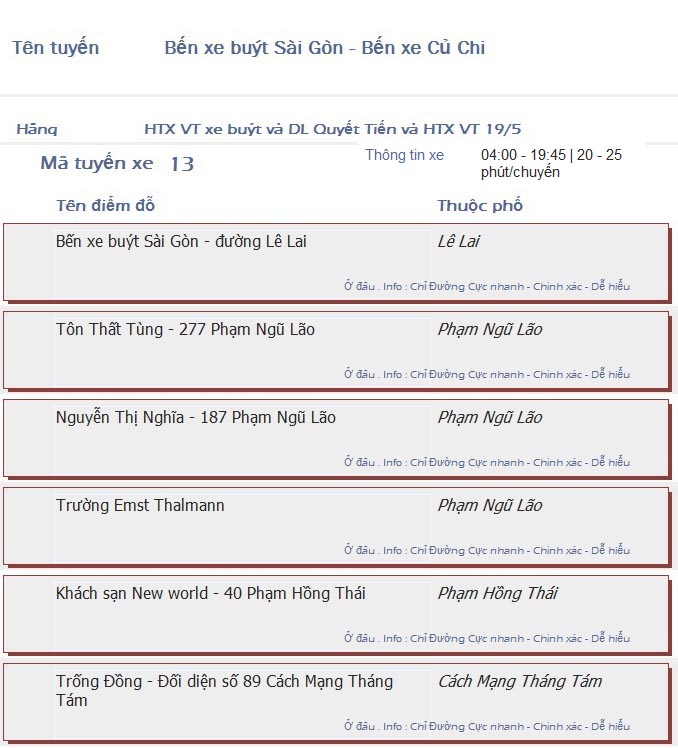 odau.info: lộ trình và tuyến phố đi qua của tuyến bus số 13 ở tp. Hồ Chí Minh no01