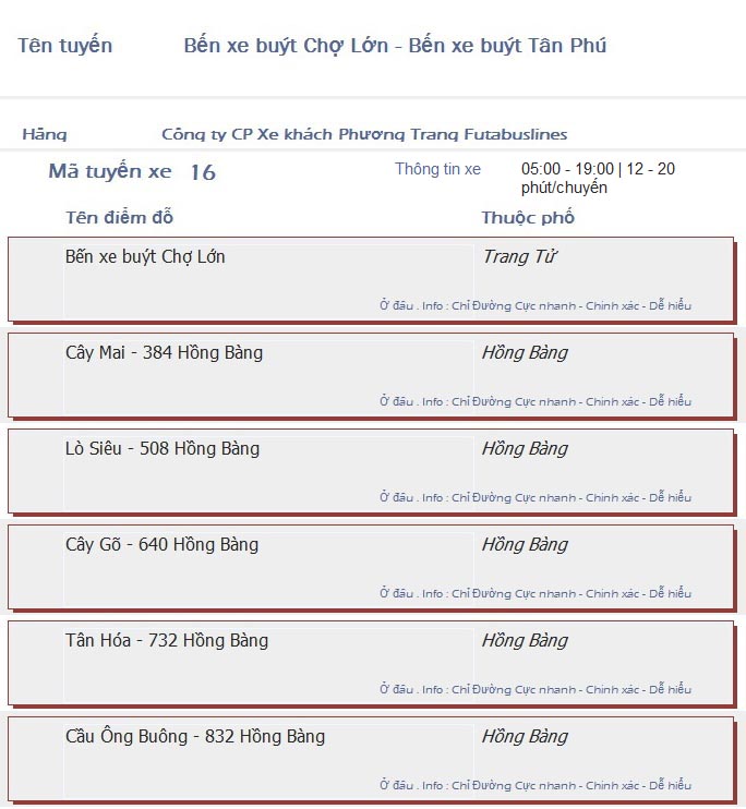 odau.info: lộ trình và tuyến phố đi qua của tuyến bus số 16 ở tp. Hồ Chí Minh no01