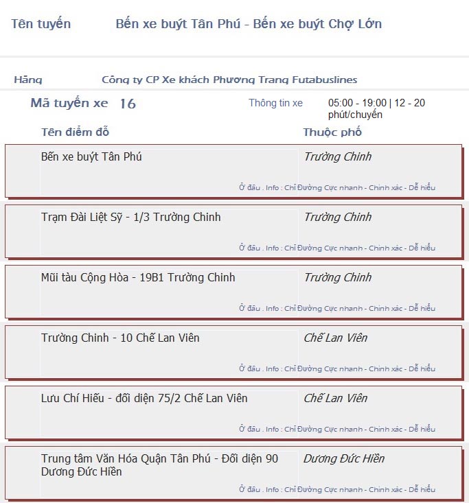 odau.info: lộ trình và tuyến phố đi qua của tuyến bus số 16 ở tp. Hồ Chí Minh no06