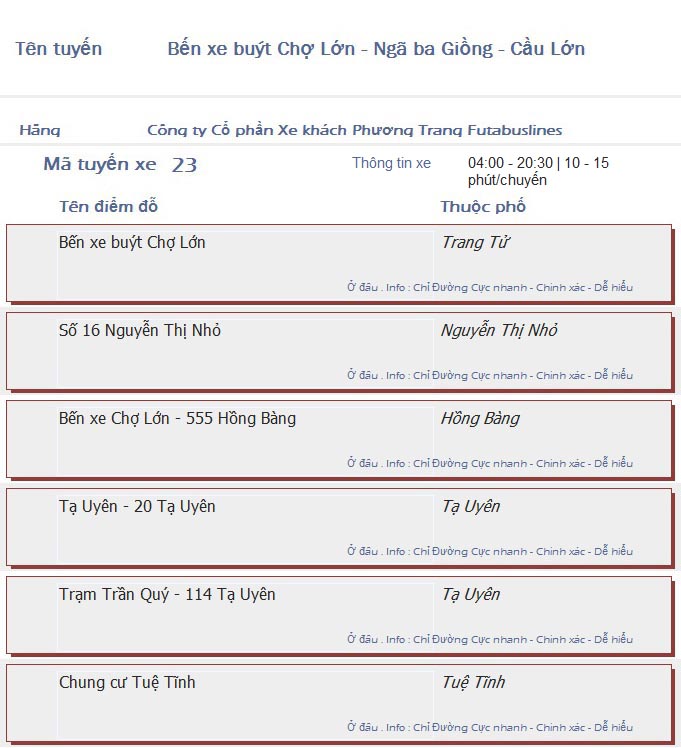 odau.info: lộ trình và tuyến phố đi qua của tuyến bus số 23 ở tp. Hồ Chí Minh no01