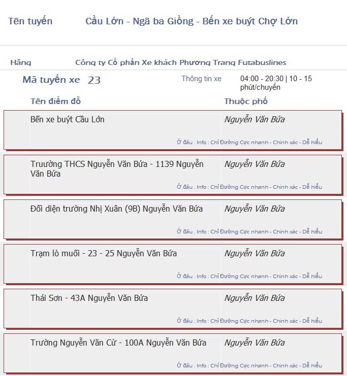 odau.info: lộ trình và tuyến phố đi qua của tuyến bus số 23 ở tp. Hồ Chí Minh no08