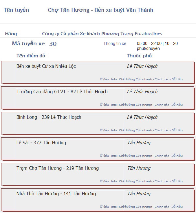 odau.info: lộ trình và tuyến phố đi qua của tuyến bus số 30 ở tp. Hồ Chí Minh no01