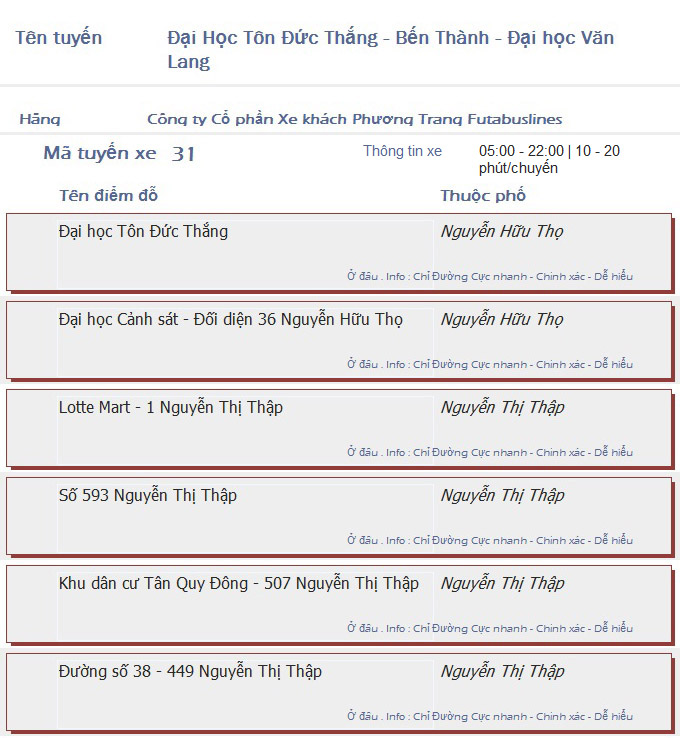 odau.info: lộ trình và tuyến phố đi qua của tuyến bus số 31 ở tp. Hồ Chí Minh no01