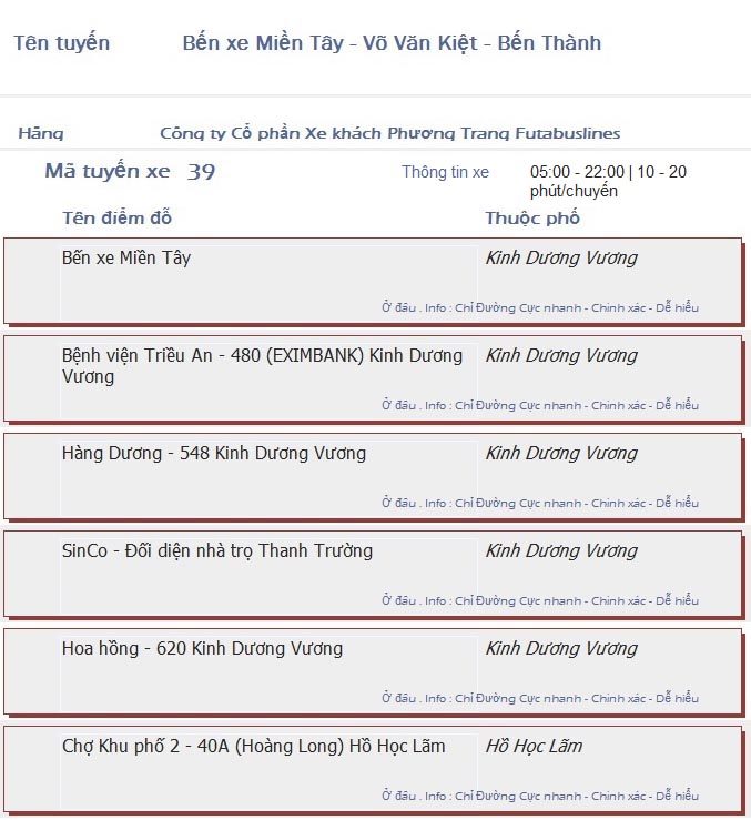 odau.info: lộ trình và tuyến phố đi qua của tuyến bus số 39 ở tp. Hồ Chí Minh no06