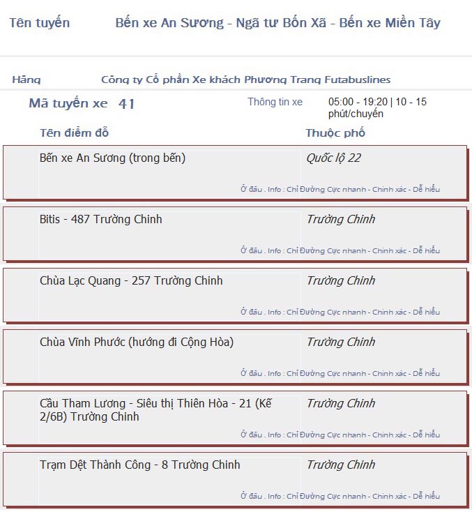 odau.info: lộ trình và tuyến phố đi qua của tuyến bus số 41 ở tp. Hồ Chí Minh no08