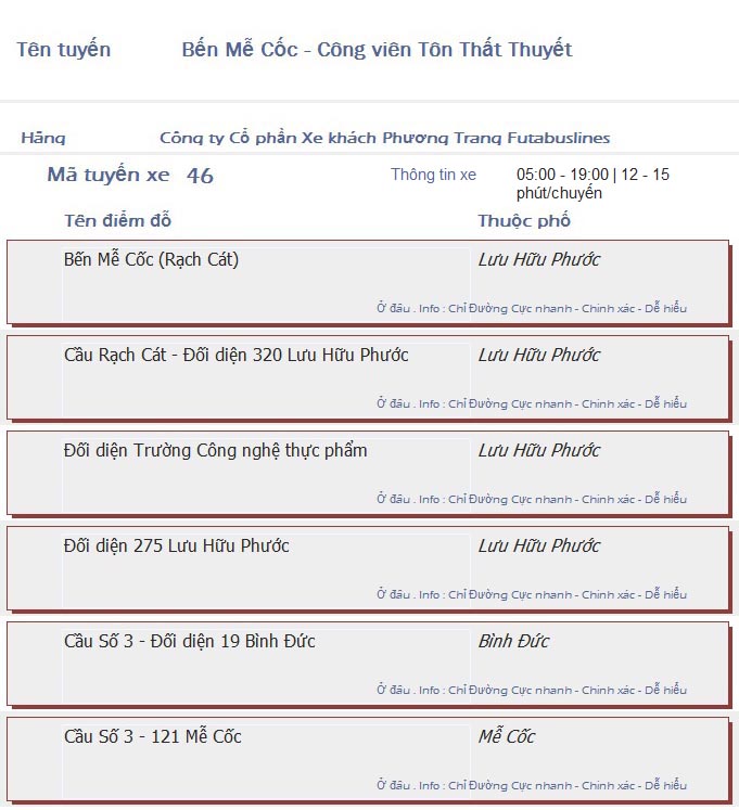 odau.info: lộ trình và tuyến phố đi qua của tuyến bus số 46 ở tp. Hồ Chí Minh no06