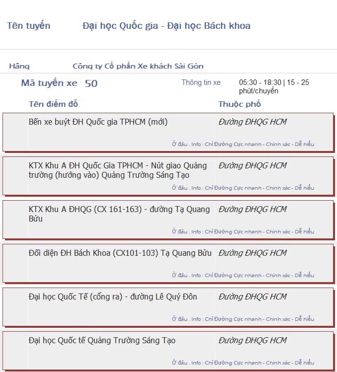odau.info: lộ trình và tuyến phố đi qua của tuyến bus số 50 ở tp. Hồ Chí Minh no08