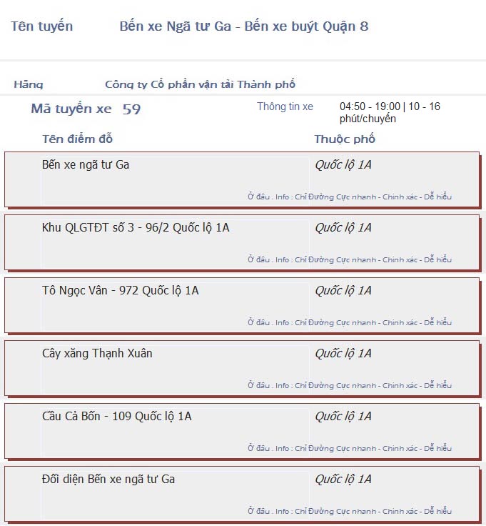 odau.info: lộ trình và tuyến phố đi qua của tuyến bus số 59 ở tp. Hồ Chí Minh no08