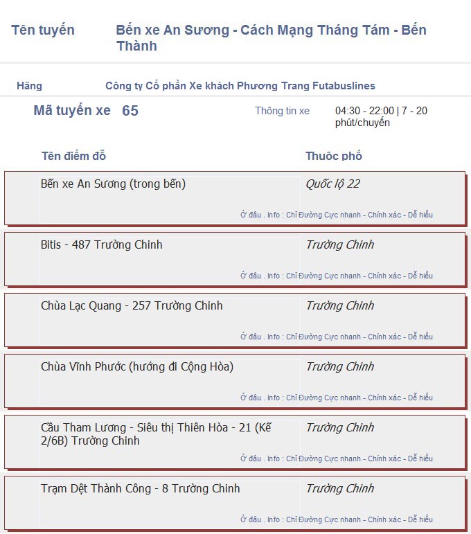 odau.info: lộ trình và tuyến phố đi qua của tuyến bus số 65 ở tp. Hồ Chí Minh no07