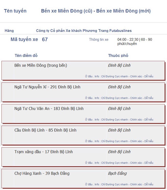 odau.info: lộ trình và tuyến phố đi qua của tuyến bus số 67 ở tp. Hồ Chí Minh no01