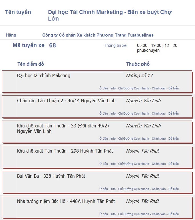 odau.info: lộ trình và tuyến phố đi qua của tuyến bus số 68 ở tp. Hồ Chí Minh no07