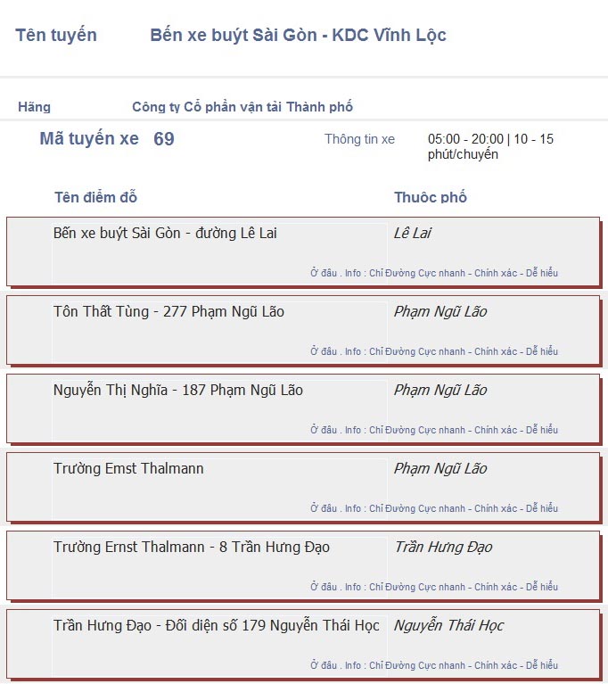 odau.info: lộ trình và tuyến phố đi qua của tuyến bus số 69 ở tp. Hồ Chí Minh no01