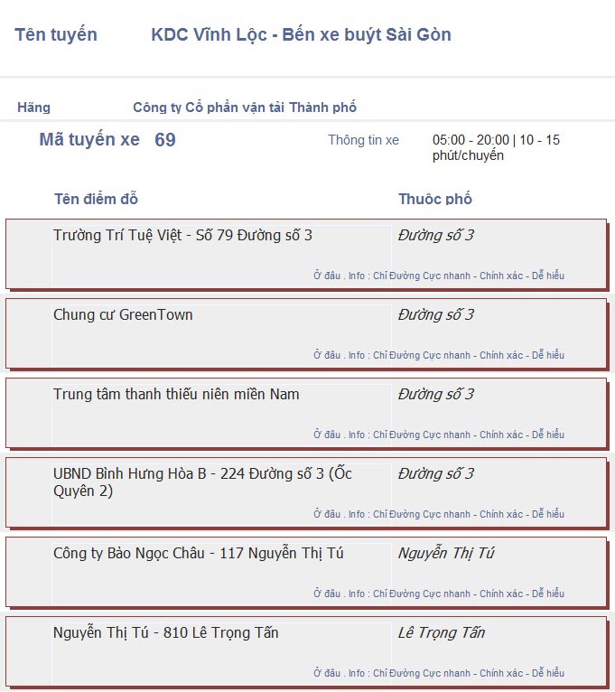 odau.info: lộ trình và tuyến phố đi qua của tuyến bus số 69 ở tp. Hồ Chí Minh no10