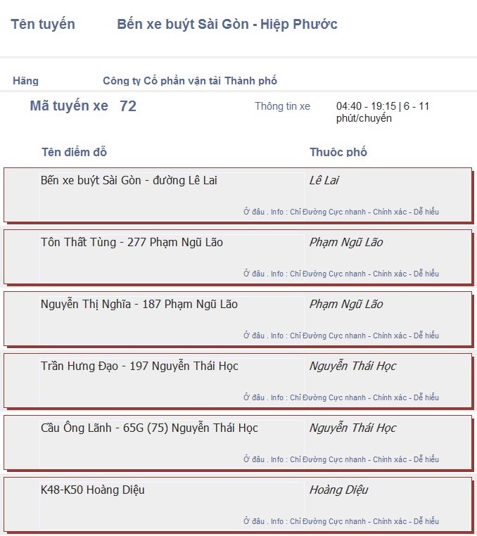 odau.info: lộ trình và tuyến phố đi qua của tuyến bus số 72 ở tp. Hồ Chí Minh no01