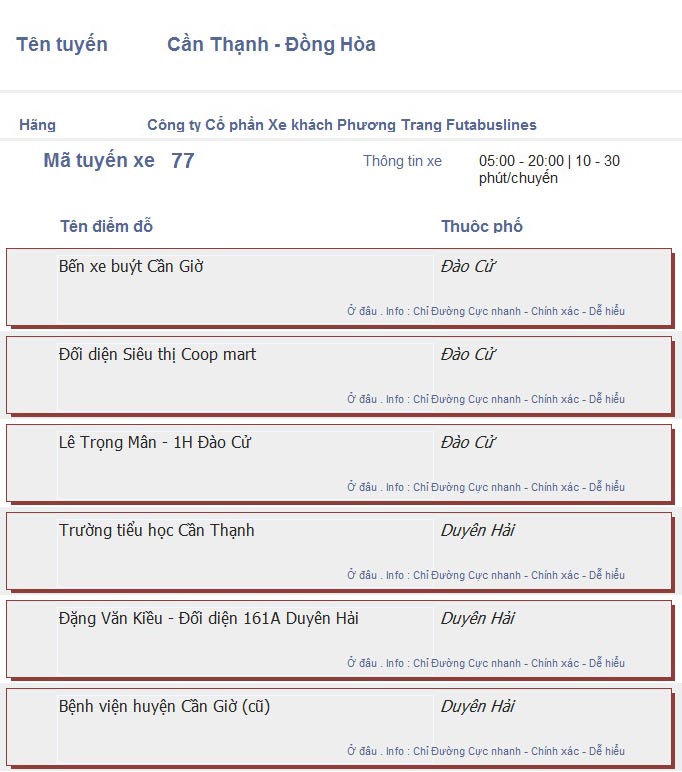 odau.info: lộ trình và tuyến phố đi qua của tuyến bus số 77 ở tp. Hồ Chí Minh no06