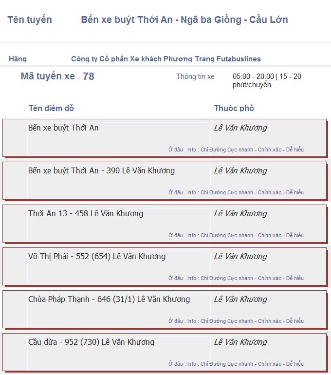 odau.info: lộ trình và tuyến phố đi qua của tuyến bus số 78 ở tp. Hồ Chí Minh no01