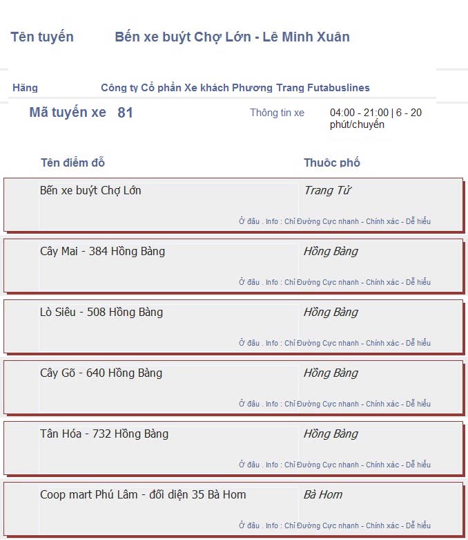 odau.info: lộ trình và tuyến phố đi qua của tuyến bus số 81 ở tp. Hồ Chí Minh no01