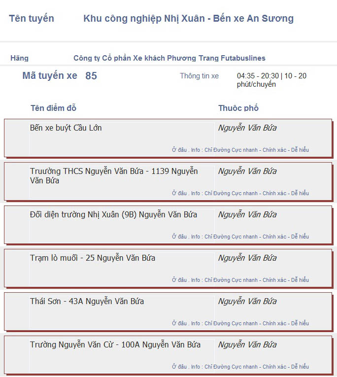 odau.info: lộ trình và tuyến phố đi qua của tuyến bus số 85 ở tp. Hồ Chí Minh no05