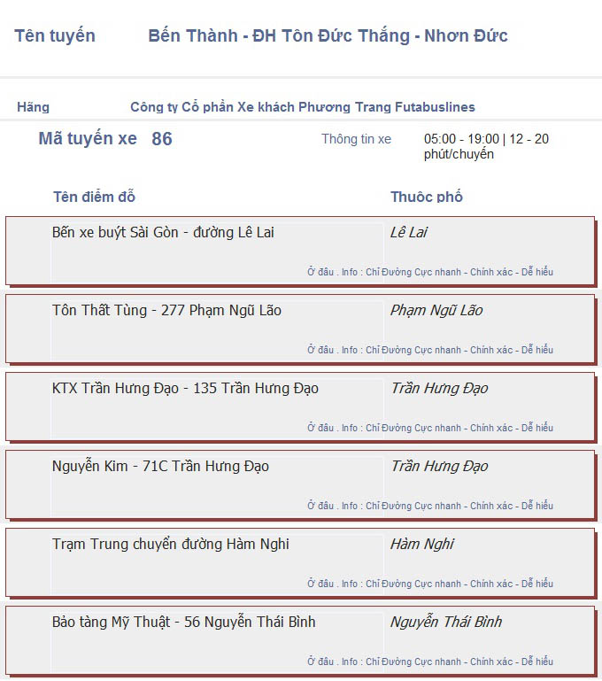odau.info: lộ trình và tuyến phố đi qua của tuyến bus số 86 ở tp. Hồ Chí Minh no01