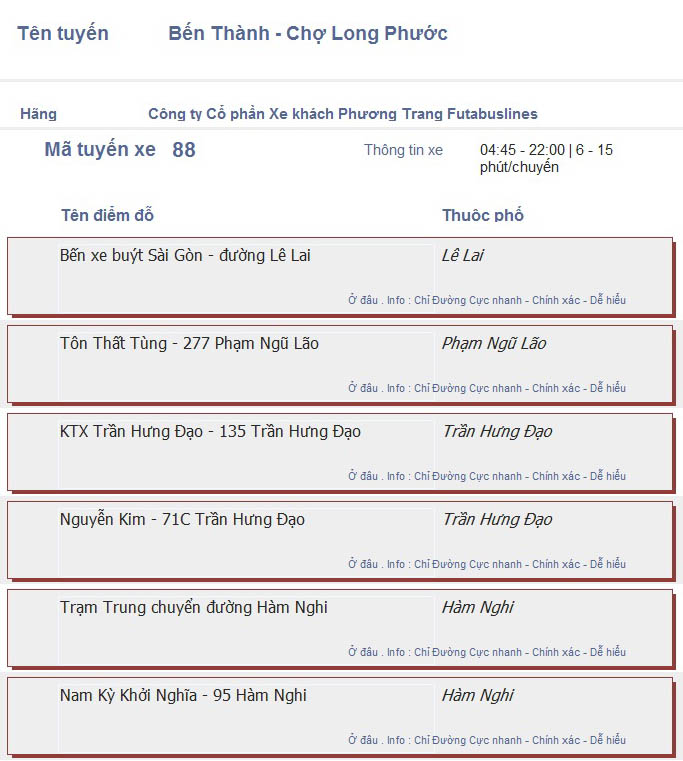 odau.info: lộ trình và tuyến phố đi qua của tuyến bus số 88 ở tp. Hồ Chí Minh no01