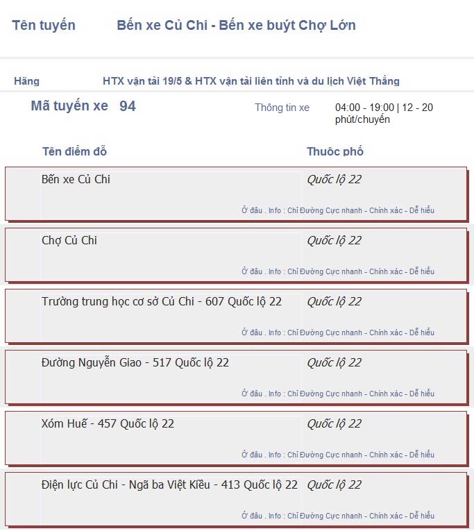 odau.info: lộ trình và tuyến phố đi qua của tuyến bus số 94 ở tp. Hồ Chí Minh no11