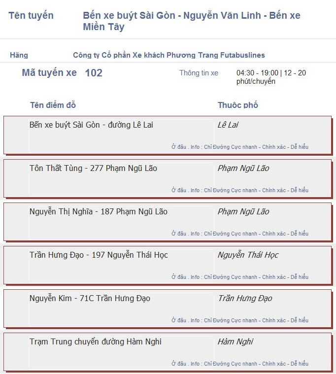 odau.info: lộ trình và tuyến phố đi qua của tuyến bus số 102 ở tp. Hồ Chí Minh no01