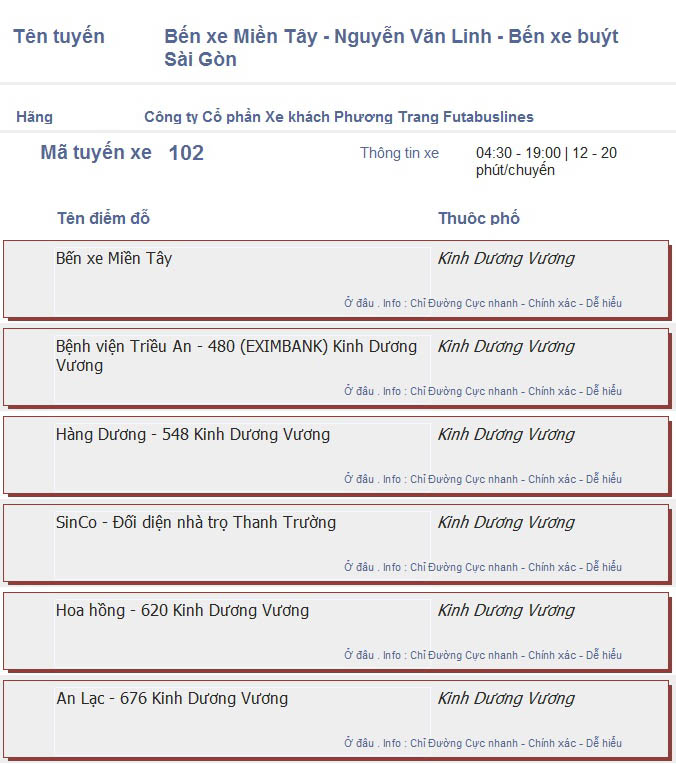 odau.info: lộ trình và tuyến phố đi qua của tuyến bus số 102 ở tp. Hồ Chí Minh no09