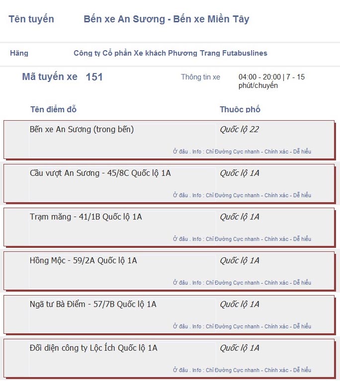 odau.info: lộ trình và tuyến phố đi qua của tuyến bus số 151 ở tp. Hồ Chí Minh no06