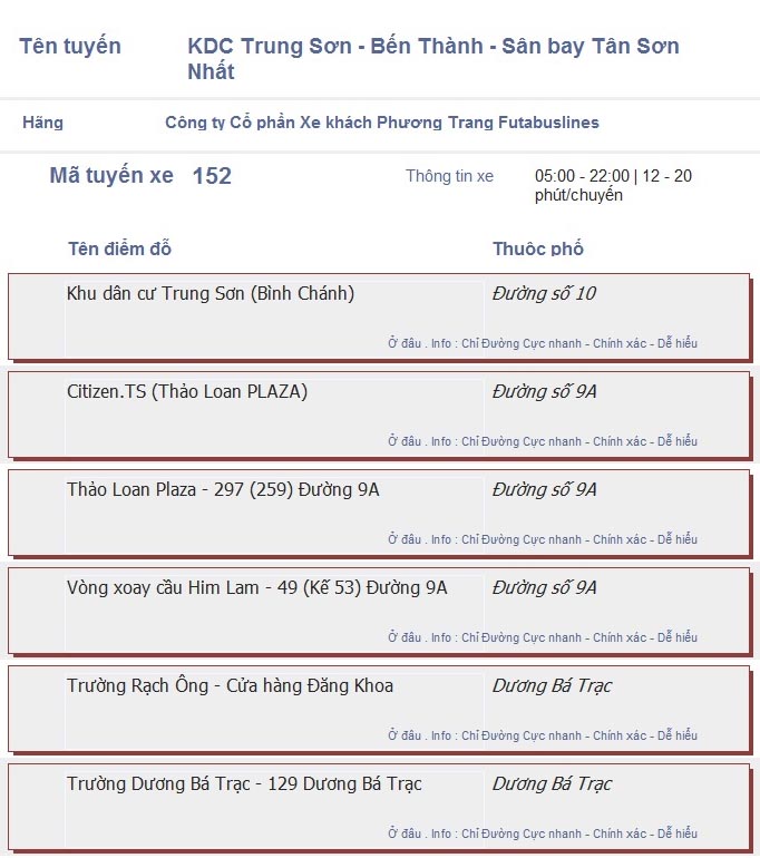 odau.info: lộ trình và tuyến phố đi qua của tuyến bus số 152 ở tp. Hồ Chí Minh no01