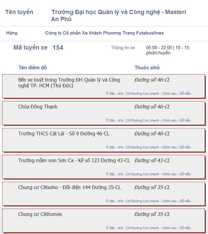 odau.info: lộ trình và tuyến phố đi qua của tuyến bus số 154 ở tp. Hồ Chí Minh no01