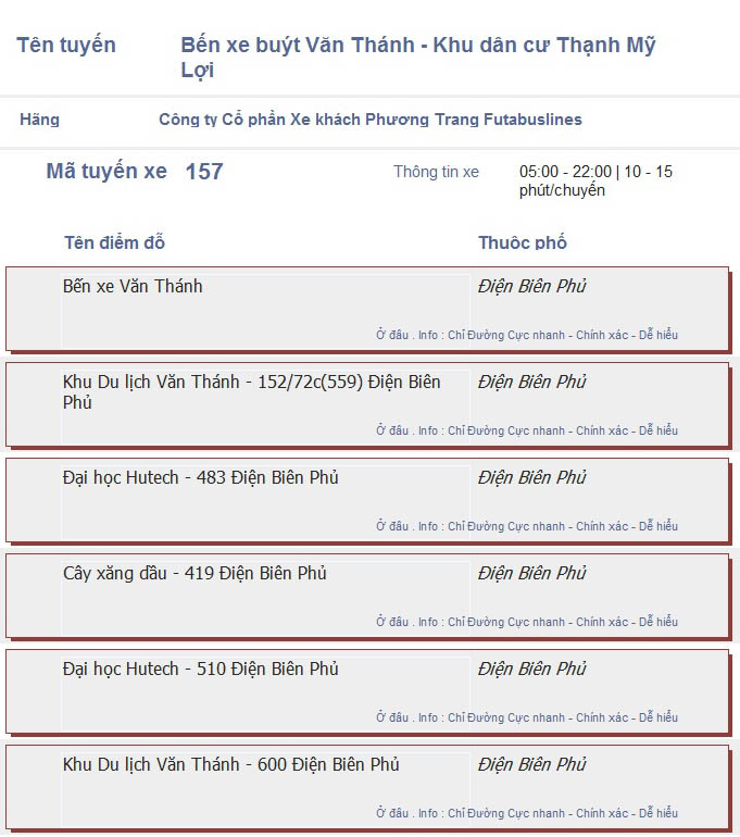 odau.info: lộ trình và tuyến phố đi qua của tuyến bus số 157 ở tp. Hồ Chí Minh no01
