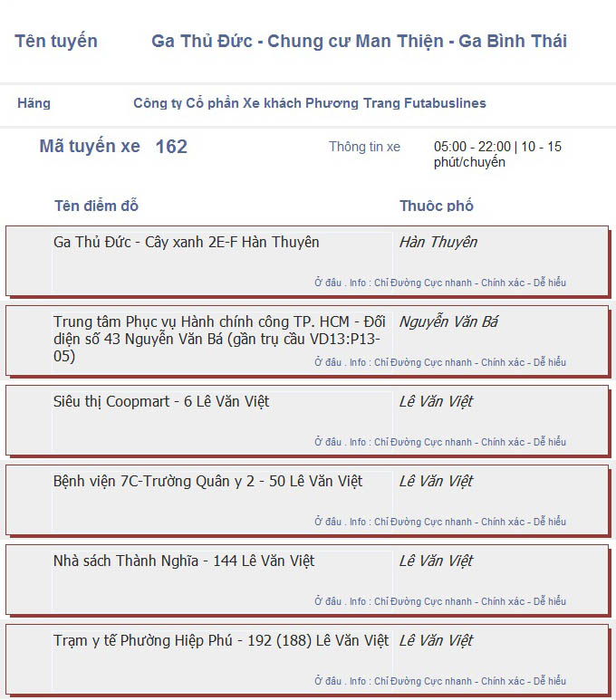 odau.info: lộ trình và tuyến phố đi qua của tuyến bus số 162 ở tp. Hồ Chí Minh no01