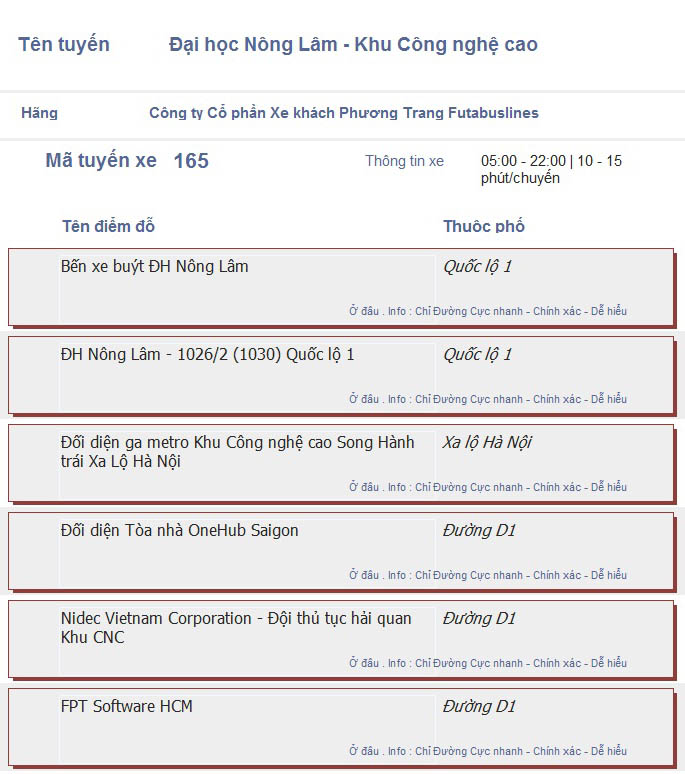 odau.info: lộ trình và tuyến phố đi qua của tuyến bus số 165 ở tp. Hồ Chí Minh no01
