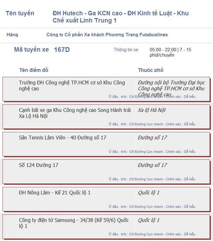 odau.info: lộ trình và tuyến phố đi qua của tuyến bus số 167D ở tp. Hồ Chí Minh no01