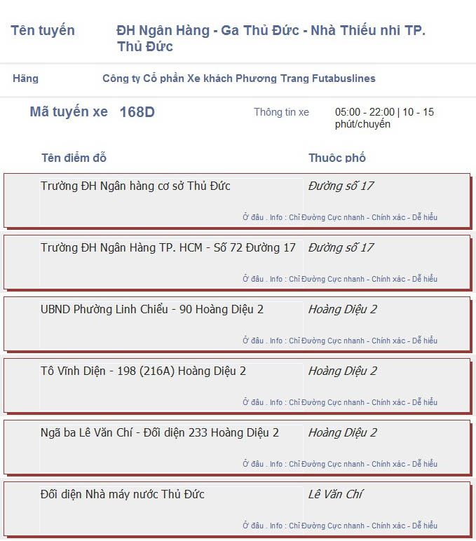odau.info: lộ trình và tuyến phố đi qua của tuyến bus số 168D ở tp. Hồ Chí Minh no01