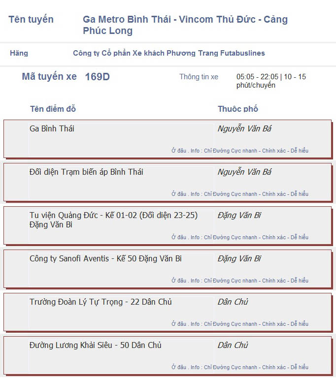 odau.info: lộ trình và tuyến phố đi qua của tuyến bus số 169D ở tp. Hồ Chí Minh no01
