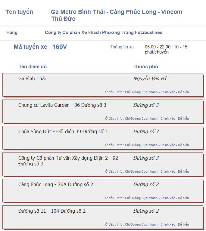 odau.info: lộ trình và tuyến phố đi qua của tuyến bus số 169V ở tp. Hồ Chí Minh no01