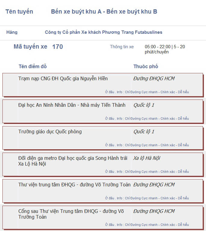 odau.info: lộ trình và tuyến phố đi qua của tuyến bus số 170 ở tp. Hồ Chí Minh no01