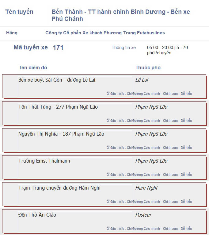 odau.info: lộ trình và tuyến phố đi qua của tuyến bus số 171 ở tp. Hồ Chí Minh no11