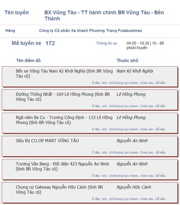 odau.info: lộ trình và tuyến phố đi qua của tuyến bus số 172 ở tp. Hồ Chí Minh no01